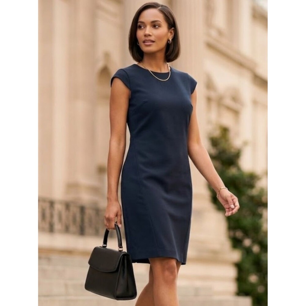 Marc Bouwer Dress Black Knee Length Shift Cap Sleeve Womens Size Large